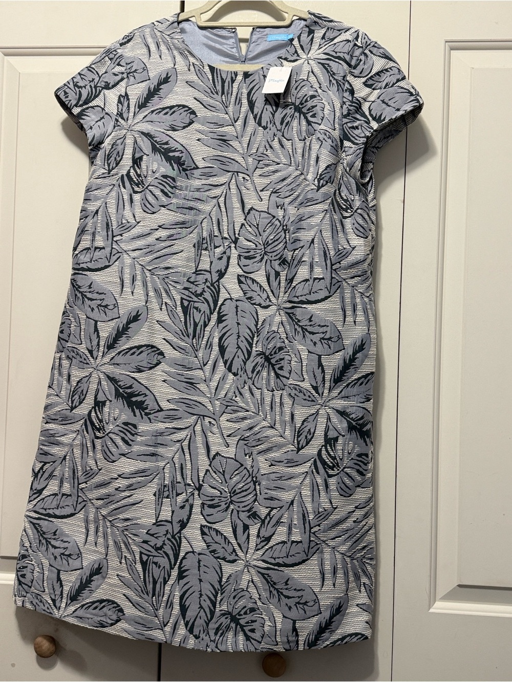 Girls' Blue Palm-Print Short Sleeve Dress